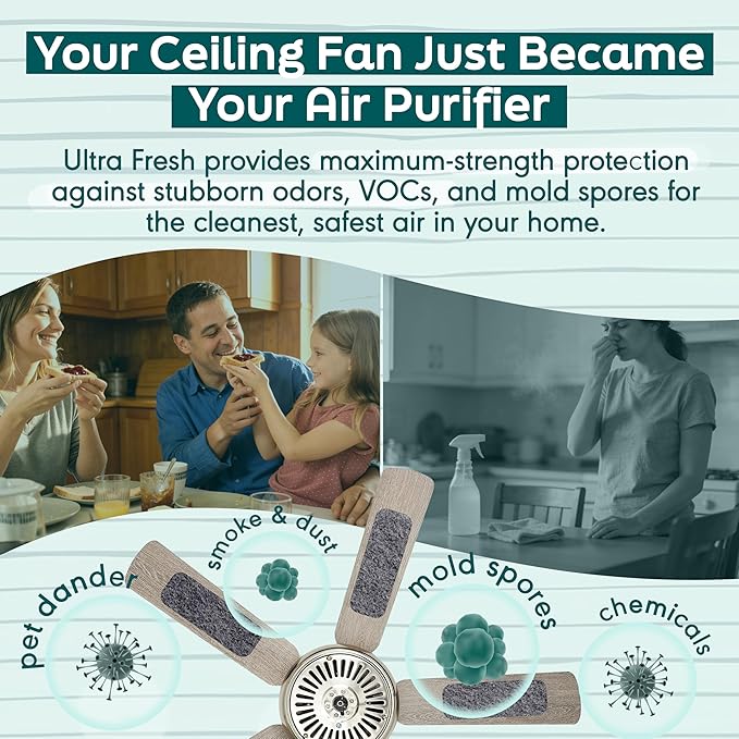 Barnakl Ultra Fresh Ceiling Fan Filters | Made with Zeolite and Coconut Shell Carbon to Trap Odors and Airborne Contaminants | Odorless, Fits All Ceiling Fans (3-Pack)