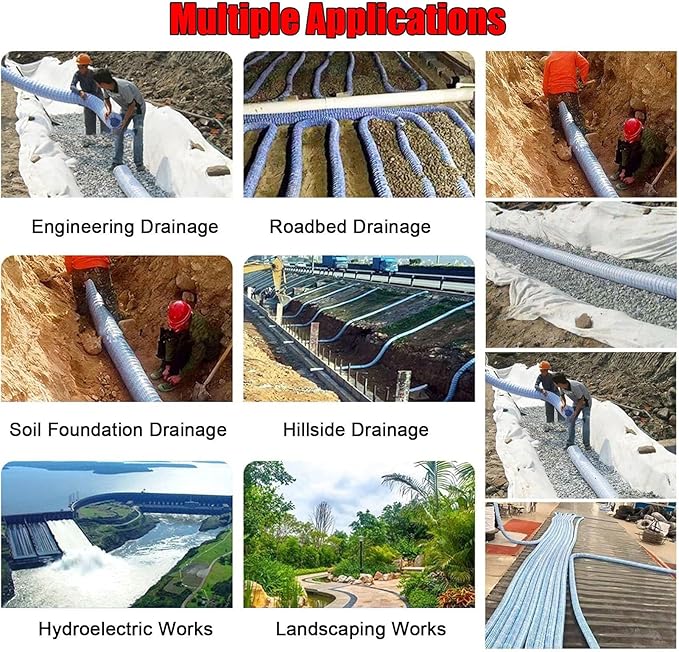 Commercial French Drain Pipe for Water Drainage, Construction Site/Sports Field Perforated Pipes & Weeping Tile, Dia 2in 3.9in 5.9in Wide Underground Drainage Systems(Dia10cm/3.9in,Long 24m/78.7ft)