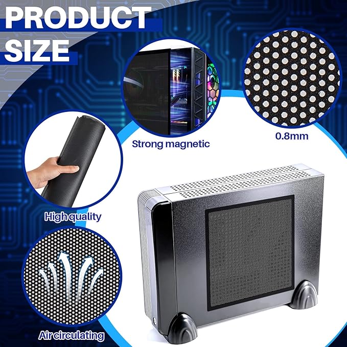Woanger 1 Pcs 1000 x 300 mm DIY PC Case Dust Filter PC Fan Mesh Filter Floor Vent Cover PVC Dustproof Cover with Magnetic Strip for Computer Chassis Speaker and More, 0.03 Inch Hole, Black