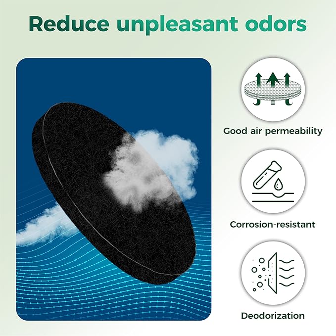 7 Pack 6.7 Inch Round Fiber Cotton Activated Charcoal Compost Filters - Odor Control Replacement for Kitchen Compost Bins, Countertop Compost Bin & Compost Bucket