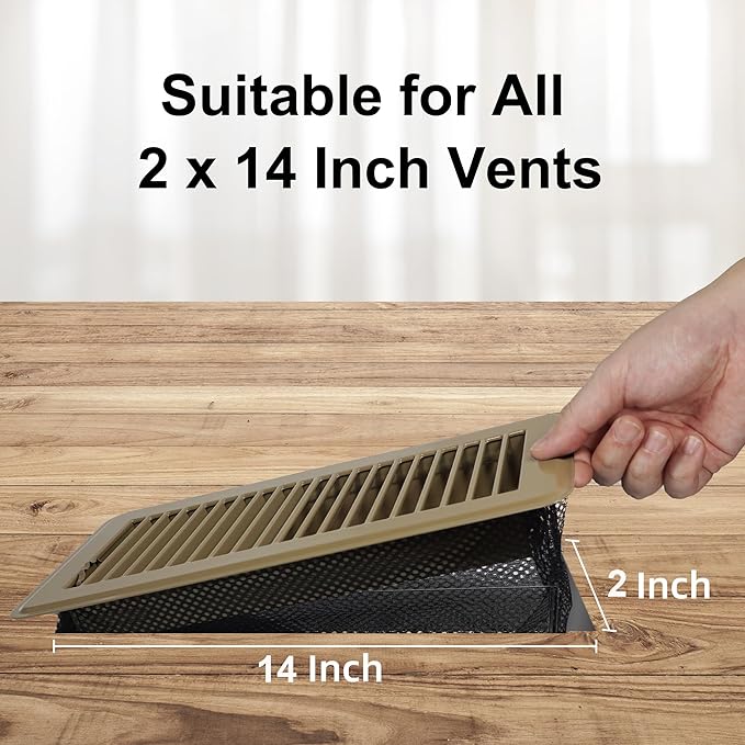 Floor Vent Screen Net, Air Vent Filter Mesh for Home Floor, Floor Register Cover Traps Catches Coin, Toys, Pet Food and Hair, Keeps Duct Cleaning - with Spreader Frame 4 Pack, 2x14 Inch