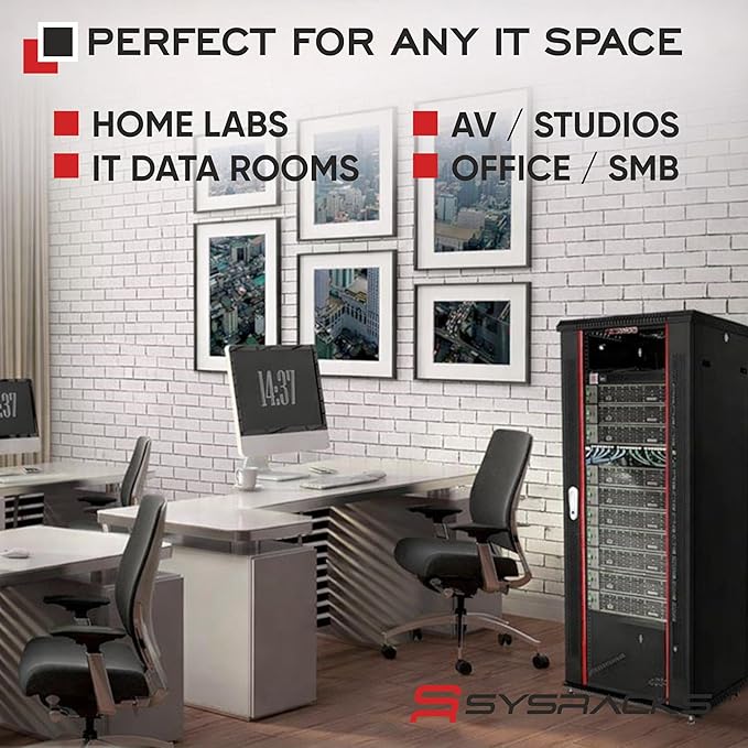 Sysracks 27U Wall Mount Server Rack Cabinet, 19” Locking Network Rack, 24” Deep, Glass Door, with Fan, PDU and Shelf