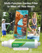 AQUA CREST Garden Hose Water Filter for Plants, Greatly Reduces Chlorine, Odor, Improve Plants Health, Ideal for Organic Gardening, Farming and Pets, Pack of 2, with Hose Protector