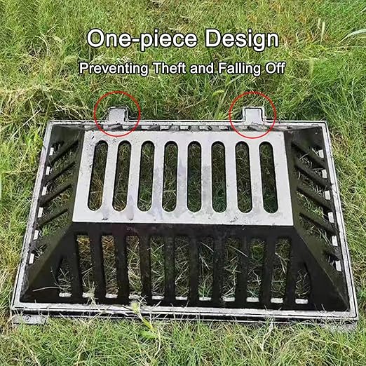 Manhole Cover and Frame Ductile Iron, Heavy Duty Drain Grate, One-Piece Design, Reinforced Drainage Covers for Yard, Garden, Construction Sites(60 * 40 * 15 cm/24 * 16 * 6 in)