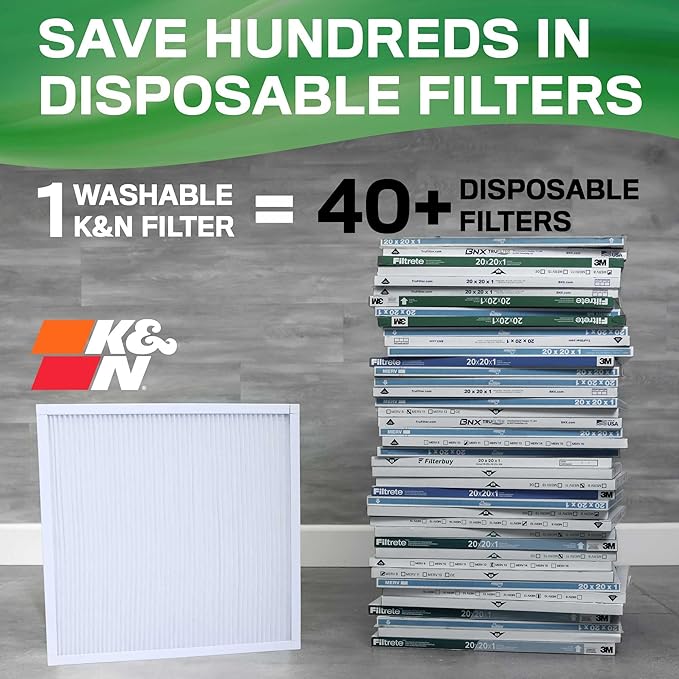 K&N 16X25X1 HVAC Furnace Air Filter, Lasts a Lifetime, Washable, Merv 13, the Last HVAC Filter You Will Ever Buy, Breathe Safely at Home or in the Office, HVC-13-11625