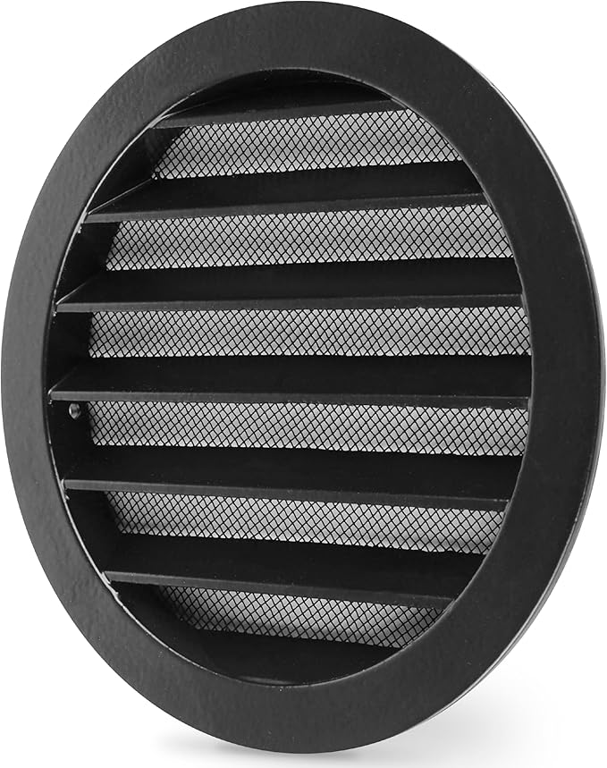 calimaero® WSGB 6" Inch Black Round Metal Air Vent Grill Cover Flat Louver with Fly Screen Fits Only with Metal Ducts