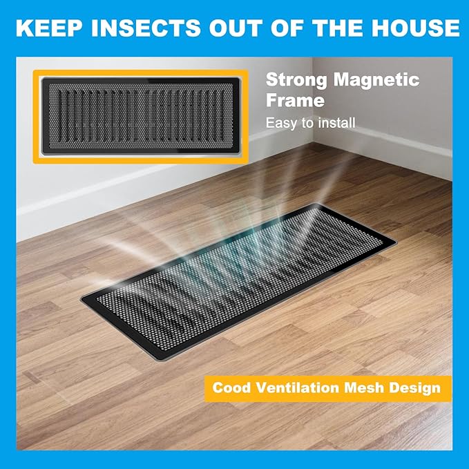 6-Pack Black Magnetic Vent Covers 5x13 Inch - Universal Fit for Floor, Wall & Ceiling Registers (5"-6" Width x 13"-14"Length) | High Airflow Mesh Design | Tool-Free Easy Installation