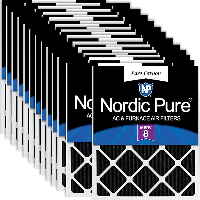 Nordic Pure 12x12x1 (Actual Size: 11 3/4 x 11 3/4 x 3/4) Pure Carbon Pleated Odor Reduction Furnace Air Filters 24 Pack