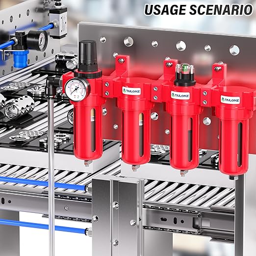 TAILONZ PNEUMATIC 3/8 Inch NPT 0-150 PSI Red Industrial Grade 4 Stage Air Drying System, Double Particulate Filter, Coalescing Filte,Desiccant Dryer and Air Regulator Manual Drainage