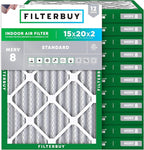 Filterbuy 15x20x2 Air Filter MERV 8 Essential Dust & Allergy Defense (12-Pack), Electrostatic Pleated HVAC AC Furnace Filters Replacement, Made in USA (Actual Size: 14.50 x 19.50 x 1.75)