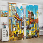 Kids Cartoon Construction Window Curtains, Funny Construction Site Cars and Helicopter Rod Pocket Decorative Windows Curtain for Children Teens Room Decor 42x63in (30% Blackout)