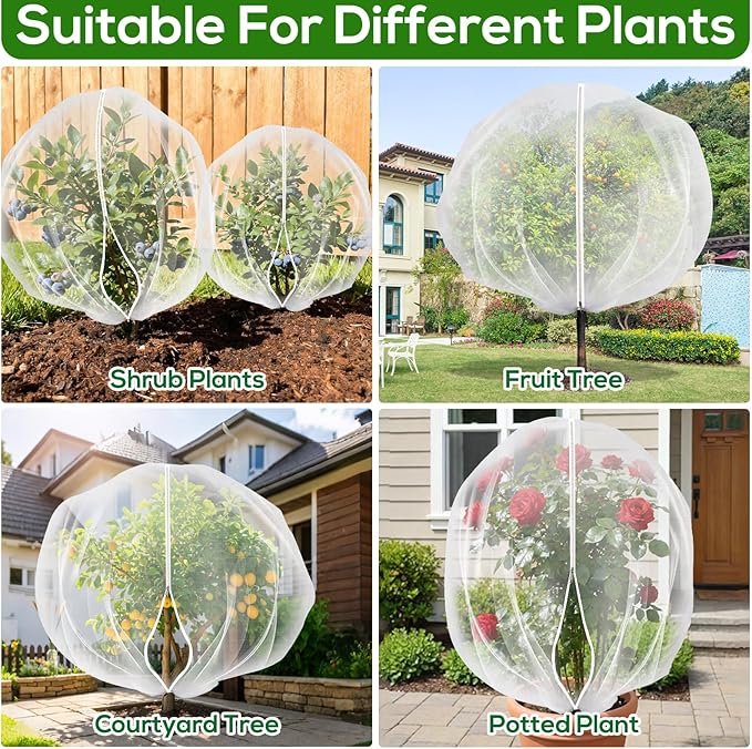 5.9 x 5.9 ft Fruit Tree Netting Cover with Zipper and Drawstring,Garden Insect Netting Plant Cover Transparent Bird Plant Barrier Flower Fruit Mesh Screen for Preventing Deer Squirrel Bug