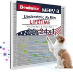 24x24x1 Electrostatic Air Filter, Washable & Reusable Aluminum AC/HVAC Furnace Filter, MERV 8 Permanent Air Filter, Lasts a Lifetime, Increases Airflow（Actual Size:23.39"x23.39"x0.82"）