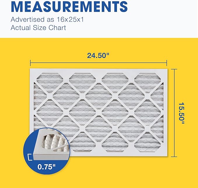 Aerostar 16x25x1 MERV 8 Air Filter, Pleated AC Furnace HVAC Filters (15.75x24.75x0.75), Electrostatically Charged for Allergies Dust Pet Dander Pollen Mold Lint, MPR 600 FPR 5, USA, 12 Pack