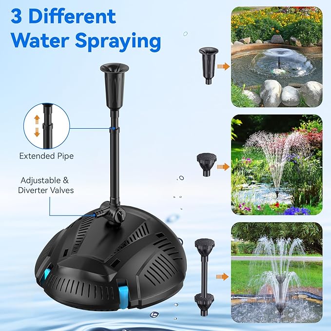 POPOSOAP 70W Solar Pond Filter with Fountain Pump, Solar Powered Water Pump with 580GPH Pond Filter for Outdoor Ponds, Adjustable Diverter Valve for Koi Ponds, Waterfalls, Garden Water Features