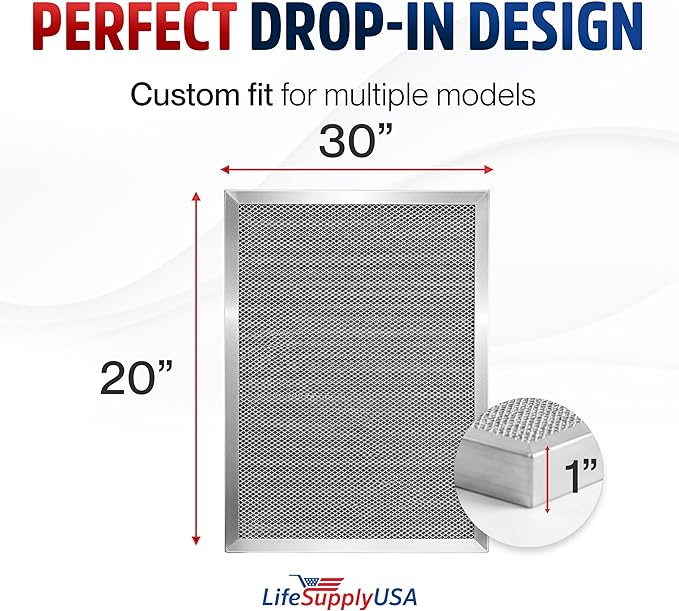 20x30x1 Electrostatic Air Filter, MERV 8, Washable, Reusable Furnace AC/HVAC Filter, Energy Saving, Easy to Clean, Long-Lasting by LifeSupplyUSA