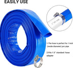 1-1/2"(Flat 2.6’’ width) x 100 FT Pool Backwash Hose, Blue Heavy Duty Reinforced PVC Lay Flat Water Discharge Hose for Swimming Pool Filter Pump,with 2 Clamp