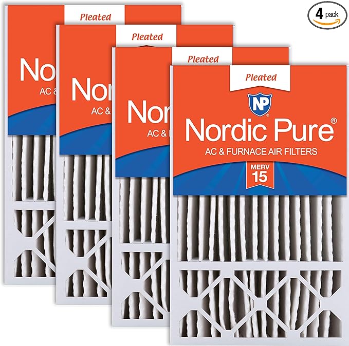 Nordic Pure 16x25x5 (Actual Size: 15 3/4 x 24 3/4 x 4 3/8) Honeywell/Lennox Replacement MERV 15 Air Filters 4 Pack
