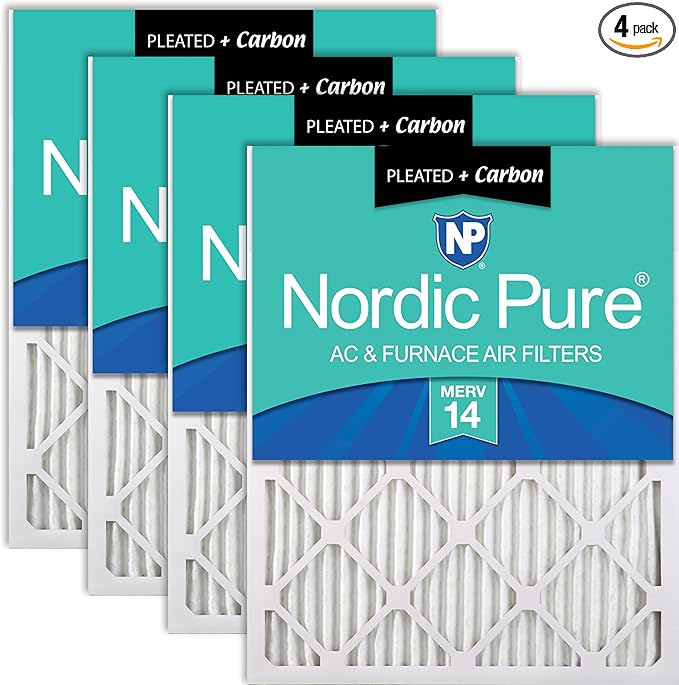 Nordic Pure 16x16x1 (Actual Size: 15 3/4 x 15 3/4 x 3/4) Pleated Air Filters MERV 14 Plus Carbon 4 Pack