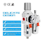 NANPU 3/8" NPT Compressed Air Filter Regulator Lubricator Combo Water/Oil Trap Separator - Gauge(0-150 psi), Poly Bowl, Semi-Auto Drain, Bracket - 3 in 1 Two Unit