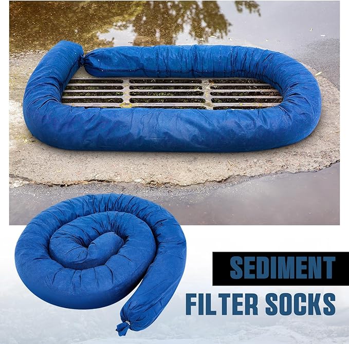 2 Pcs Sediment Filter Erosion Control Blanket Silt Fence Sock with Stuffers Drain Stormwater Sediment Filter for Erosion Control and Storm Drain Protection (Blue)