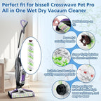 Brush Filter Replacement Compatible with Bissell CrossWave Pet Pro All in One, 3 Multi-Surface Brush Roll 1868 + 3 Vacuum Filter 1866 Vacuum Filter, Compare to Part 1608683, 160-8683, 1608684