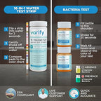 Varify 17in1 Complete Drinking Water Test Kit - 100 Strips + 2 Bacteria Tester Kits - Well, Tap, Home, City Water Testing Strip for Lead, Alkaline, Chlorine, Hardness, Iron, Fluoride, Copper & More