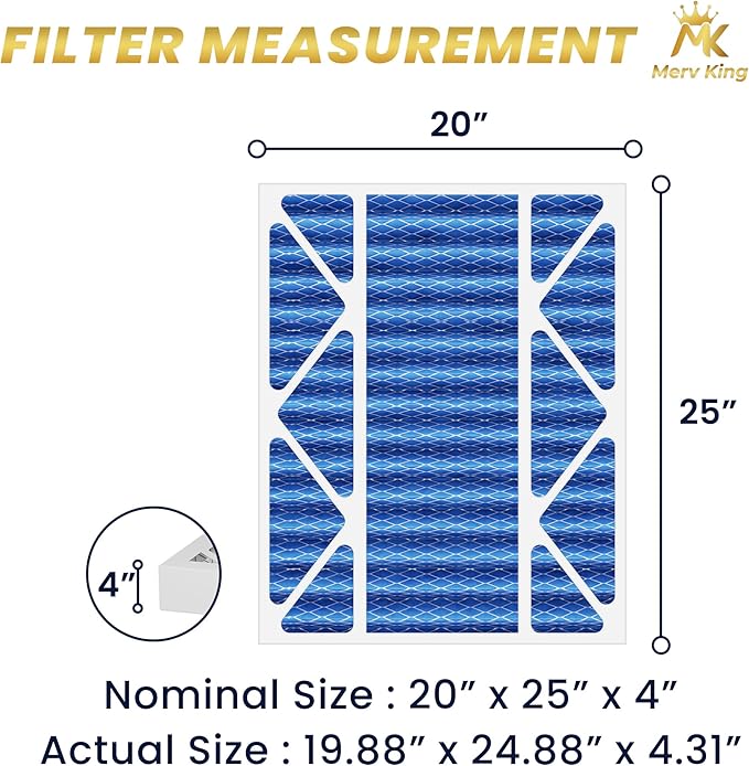 MervKing 20x25x4 Air Filter Actual Size: 19.88" x 24.88" x 4.31" MERV 11 MPR 1000-1200 | MADE IN USA | 2-Pack | Pleated HVAC AC Furnace Replacement
