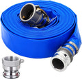 DAVCO 1-1/2" ID × 100 ft PVC Lay Flat Discharge Hose, Heavy Duty Reinforced Blue Pool Backwash Hoses For Swimming Drain Pools, with Aluminum Camlock C and E Fittings, Cam Lock Fitting Type A included