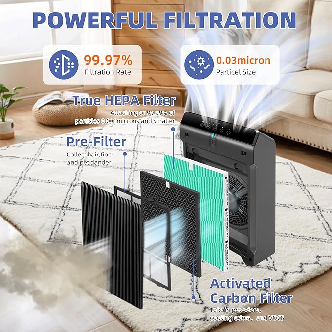 5510 5520 HEPA Toxin Absorbe Air Purifier Filter Q Replacement for Winix 5510 5520 Plasmawave Air Purifier H13 True HEPA Carbon Filter,# 1712-0123-00,1 Combon Set