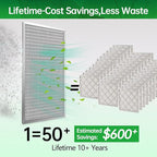 16x20x1 Air Filter Electrostatic Filter Reusable Washable HVAC AC Furnace Filter,MERV 8,Lasts a Lifetime, Healthier Home or Office(Actual Size:15.5x19.75x0.8 Inch)