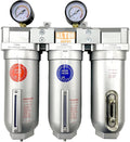 1" NPT SUPER DUTY Industrial Grade 3 Stages Filter Coalescing Desiccant Dryer System For Compressed Air Lines, Metal Bowls, Great For Paint Spray And Plasma Cutter (MANUAL DRAIN)