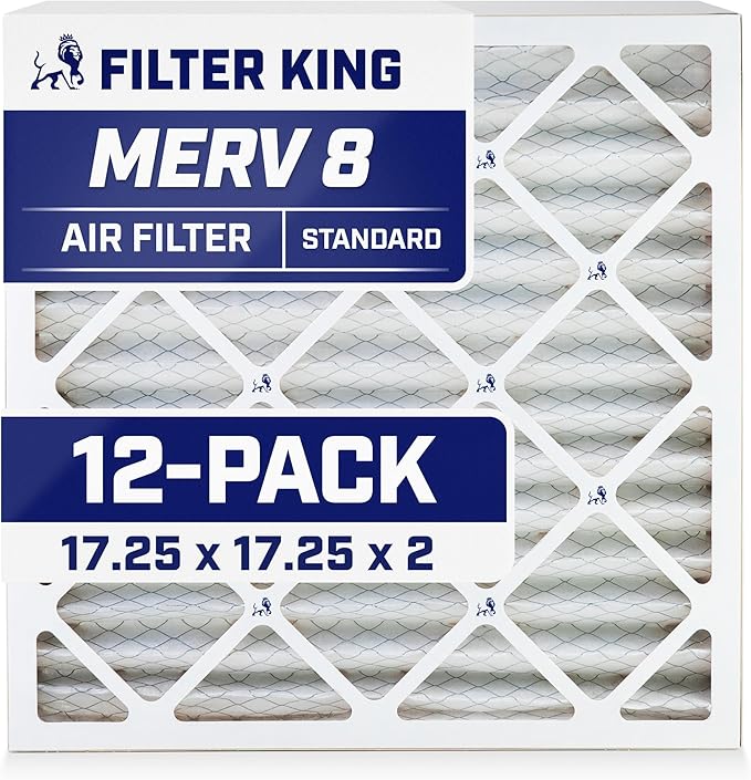 Filter King 17.25x17.25x2 Air Filter | 12-PACK | MERV 8 HVAC Pleated A/C Furnace Filters | MADE IN USA | Actual Size: 17.25 x 17.25 x 1.75"