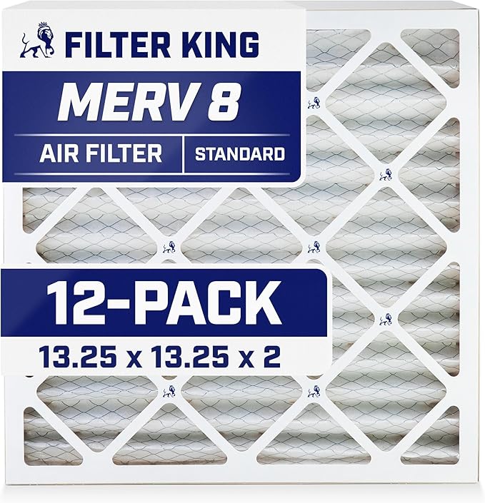 Filter King 13.25x13.25x2 Air Filter | 12-PACK | MERV 8 HVAC Pleated A/C Furnace Filters | MADE IN USA | Actual Size: 13.25 x 13.25 x 1.75"