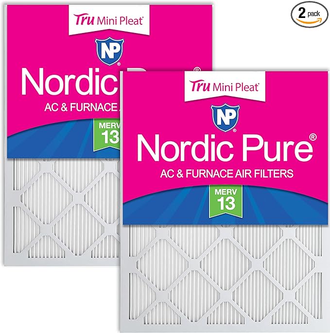 Nordic Pure 16x30x1 (Actual Size: 15 3/4 x 29 11/16 x 3/4) Tru Mini Pleat MERV 13 AC Furnace Air Filters – 2.5X More Media for Longer-Lasting, High-Efficiency Filtration - 2 Pack