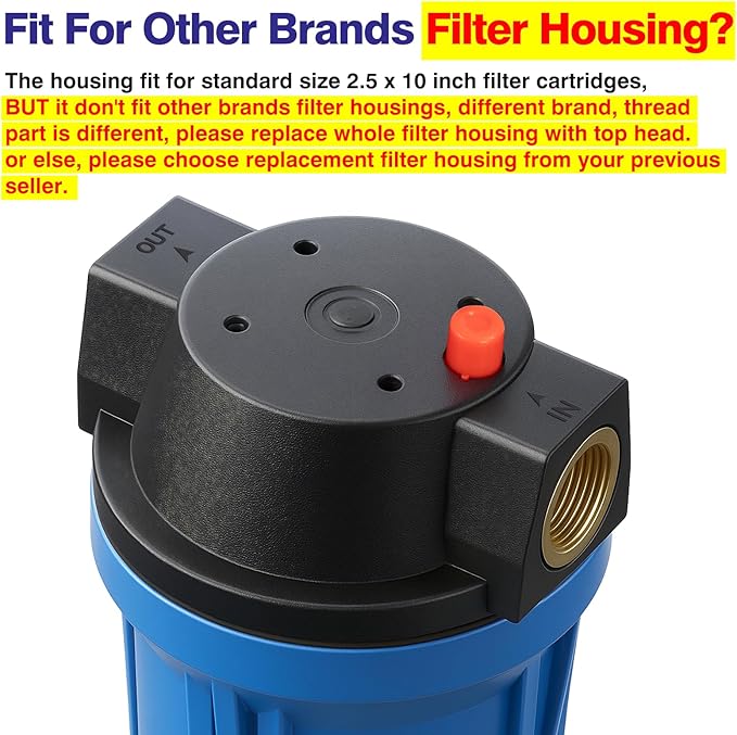 Geekpure 10-Inch Whole House Slim Water Filter Housing for 2.5" x 10" Filter - 3/4" NPT Brass Port - with Air Relief Valve-Blue (1)
