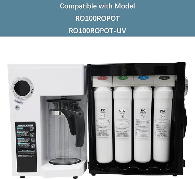 1 Year Replacement Filter Set Compatible with Bluevua RO100ROPOT RO100ROPOT-UV RO System (1 PP, 1 CTO, 1 PCF)