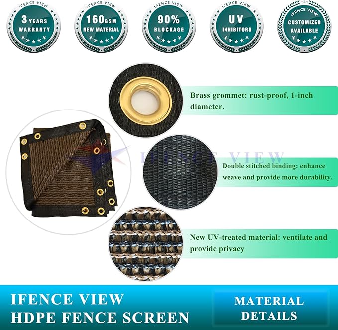 Ifenceview 6'x3' to 6'x50' Brown Shade Cloth/Fence Privacy Screen Fabric Mesh Net for Construction Site, Yard, Driveway, Garden, Railing, Canopy, Awning 160 GSM UV Protection (6' x 27')