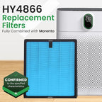 4 Pack HY4866 True HEPA Replacement Filter Compatible with MORENTO, WESTHEY HY4866, YIOU M1 - Air Purifier Filters, 4 Stage Filtration, 2in1 Carbon & Silver Technology - Blue