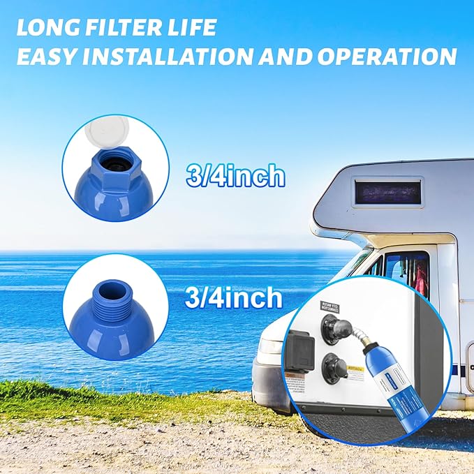 RV Inline/Marine Water Filter With Flexible Hose Protector, Reduce Bad Taste, Odors, Rust, Fluoride, Chlorine and Sediment in Drinking Water (3 Pack)
