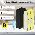 3 pack FLT4825 Filter B Replacement ＆ LB4000 Compatible with G-Guardian Filter B Purifier AC4825 AC4825E AC4300 AC4800 AC4900 AC4850, 3 HEPA Filters + 9 Carbon filters+ 1 lb4000 uv light bulb