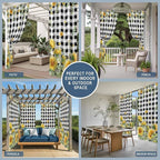 Sunflowers Outdoor Curtains for Patio Summer Floral Eucalyptus Leaf Buffalo Check Waterproof Outside Curtains with Grommet Top Weatherproof Curtain for Cabana Pergola Gazebo, 2 Pack, 54" W x 108" L