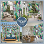 Leaves Outdoor Curtains for Patio Gorgeous Leaf Abstract Spring Waterproof Outside Curtains with Grommet Top Weatherproof Curtain for Cabana Pergola Gazebo, 2 Pack, 54" W x 84" L