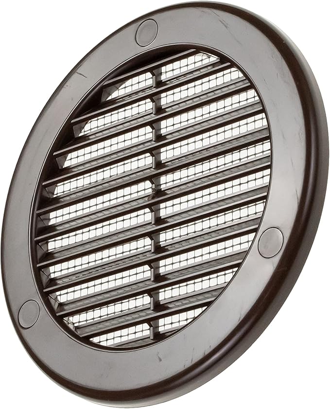 Vent Systems 4" Inch (Opening Dimensions) - Pack of 5 - Brown Soffit Vent Cover - Plastic Round Air Vent Grille - Built-in Mesh Screen - HVAC Register Louver for Bathroom, Home, Kitchen