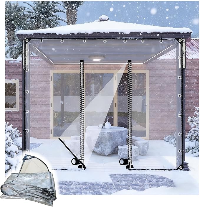 Transparent Tarpaulin Side Panels, Outdoor Clear Tarp Curtains with Zipper Door, Curtain Patio Enclosure for Pergola Porch Carport Canopies(4x8m)