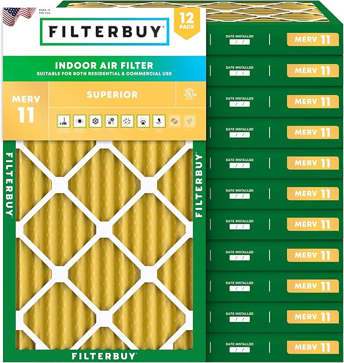 Filterbuy 18x30x2 Air Filter MERV 11 Superior Pet & Allergy Defense (12-Pack), Electrostatic Pleated HVAC AC Furnace Filters Replacement, Made in USA (Actual Size: 17.50 x 29.50 x 1.75)