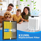 2 Pack KJ190L Filter Replacement Compatible with MOOKA KJ190L Air Purifier for Large Room, 2 Stage Filtration for Pollen Dust, 2 H13 HEPA Filters & 4 Washable PreFilters for Pets