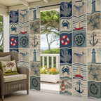Oceans Outdoor Curtains for Patio Shell Starfish Whales Summer Vintage Waterproof Outside Curtains with Grommet Top Weatherproof Curtain for Cabana Pergola Gazebo, 1 Panel, 54" W x 95" L