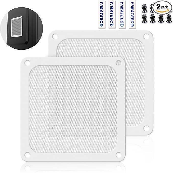 120mm Fan Filter PC Dust Filter for Computer Cooler/PSU/Routers PVC 50 Mesh, Magnetic Frame Dustproof Case Cover Fan Grills (PVC, 120 * 120mm, 2pcs, White)