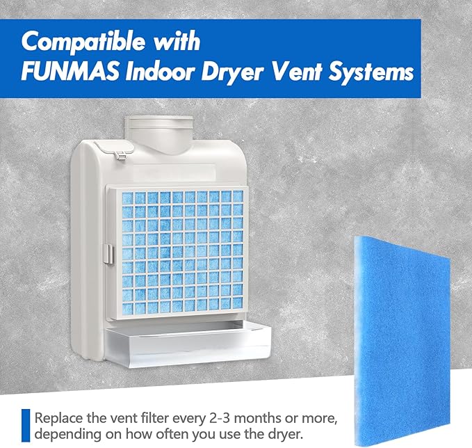 6 Pack Dryer Filter Replacement, Pre-Cut Portable Dryer Filters Compatible with FUNMAS Indoor Dryer Vent System MERV 7 Double Layer Filtration